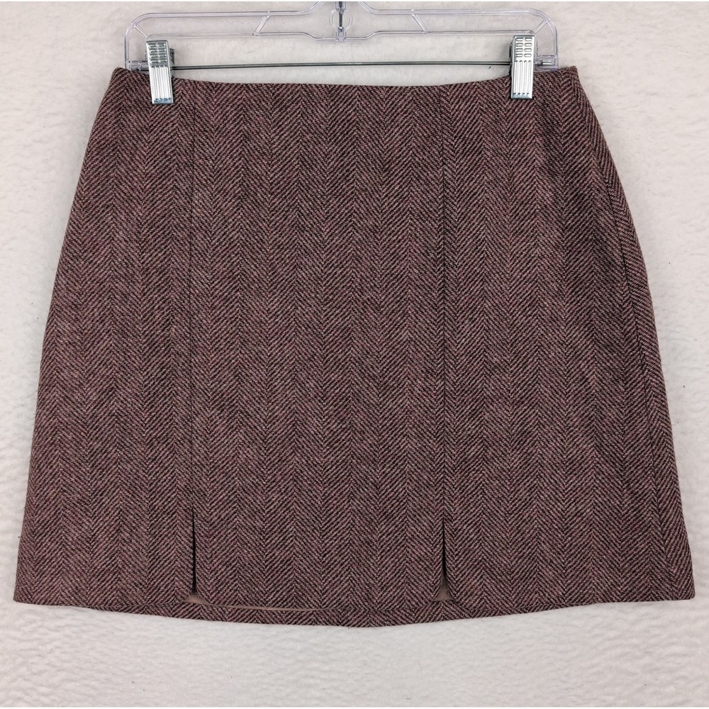 BODEN British Tweed By Moon Skirt Women's‎ 8P Wool Pink Herringbone Lined